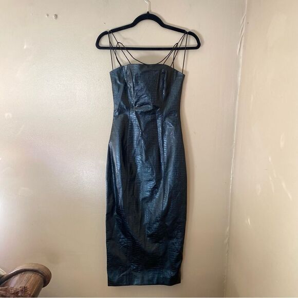 NWT Misha Revolve Dress Tiffany Black faux leather mini sheath Sz 2 - Picture 9 of 12